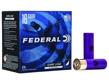 Federal 16ga 2.75" 3.25DE 1-1/8oz 4 Game-Shok"Hi-Brass Lead Shotshells 25rds - H163 4