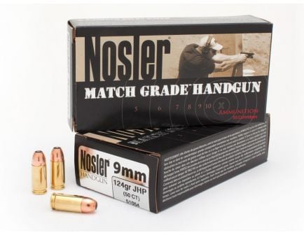 Nosler Match Grade 9mm Luger 124 grain JHP Handgun Ammo, 50/Box - 51054