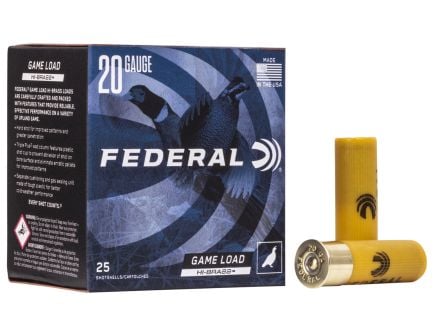 Federal 20ga 2.75" 1oz #4 "Game-Shok" Hi-Brass Lead Shotshells 25rds - H204 4