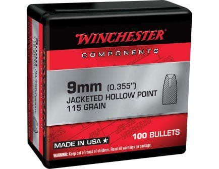 Winchester 9mm JHP Pistol Bullet, 115 gr 0.355" 100rds