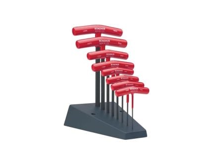 Bondhus HTX80M/S 8-Piece Graduated Length Hex End T-Handle Set w/Stand, Black/Red