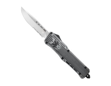 CobraTec Knives CTK-1 Large OTF Knife Drop Serrated Pont, Stonewashed - LSWCTK-1LDS