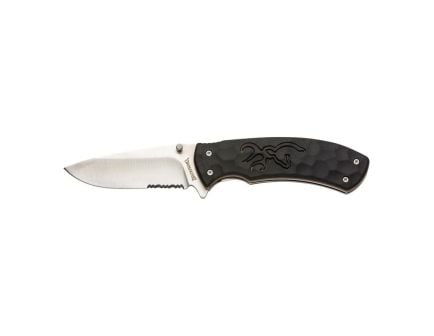 Browning Primal Small Folding Knife Partially Serrated Drop Point in Sleek Black - 3220428