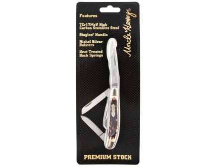 Uncle Henry Premium Stockman Folding Knife Clip Point/Sheepsfoot/Spey, Silver Bolster - 897UHCP