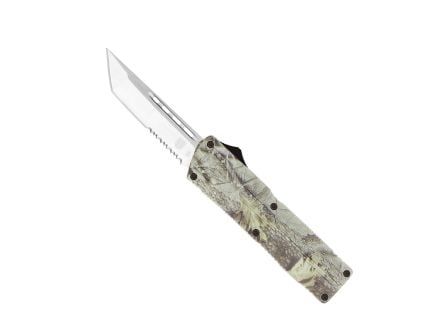 CobraTec Knives Lightweight OTF Knife Tanto Serrated, Woodland Camo - WDCTLWTS