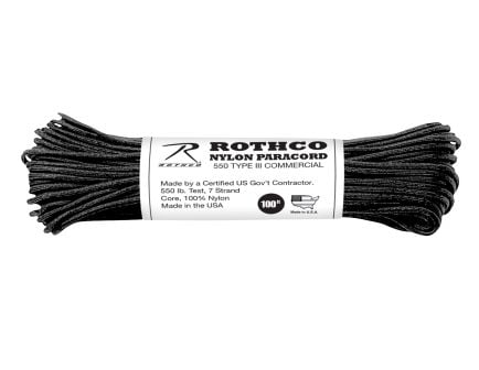 Rothco Nylon Paracord Type III 550 Lb - Black - Reflective, 100