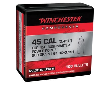 Winchester Power Point .450 Bushmaster SP Rifle Bullet, 260 gr 0.451" 100rds