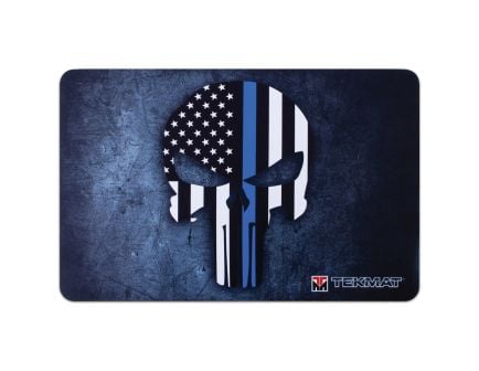 TEKMAT Punisher Blue Line 17" x 11" x 0.13" Cleaning Mat, Black/White/Blue