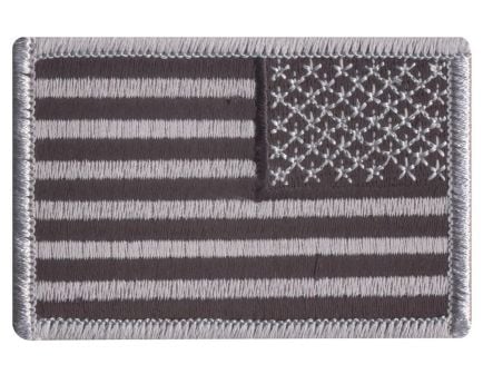 Rothco Iron On - Sew On Embroidered Us Flag Patch, Black - Silver, Orientation Reverse