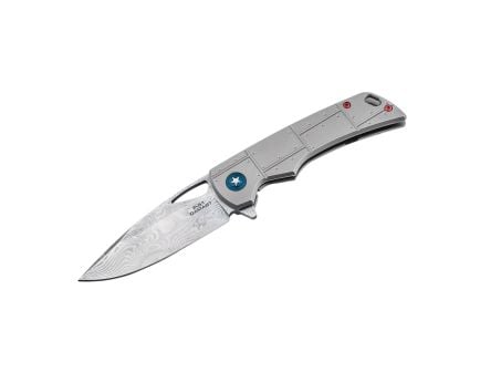 Boker Plus P-51 Damast Folding Knife Drop Point, Silver