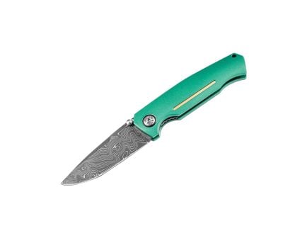 Boker Manufaktur Solingen 1969 Mach-1 Damast Folding Knife Drop Point, Silver Jade
