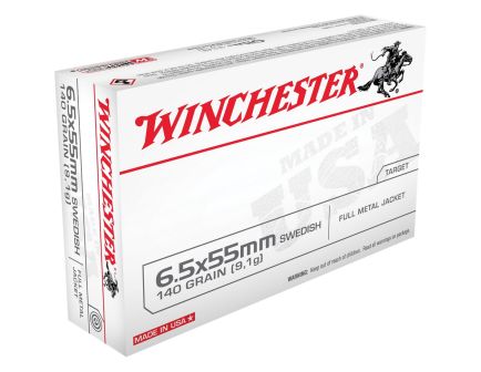 Winchester Ammunition USA 6.5x55mm Swedish 140 gr FMJ 20rds Rifle Ammo for Accurate Shooting - USA6555