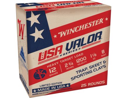 Winchester USA Valor 12 Gauge 2-3/4" #8 1-1/8 oz 25rds Shotshell - Superior Load for Game and Target Shooting - USAV128