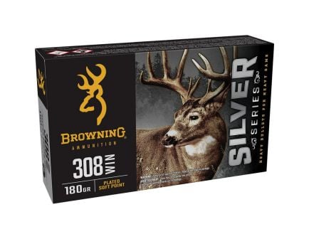 Browning Ammunition Silver .308 Win 180 gr PSP 20rds Rifle Ammo for Consistent Accuracy - B192603081