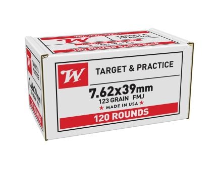 Winchester Ammunition USA 7.62x39mm 123 gr FMJ 120rds Rifle Ammo for High-Capacity Tactical Use - W76239120