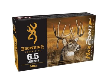 Browning Ammunition Max Point 6.5 Creedmoor 140 gr PT 20rds Rifle Ammo for High-Precision Shooting - B192100652