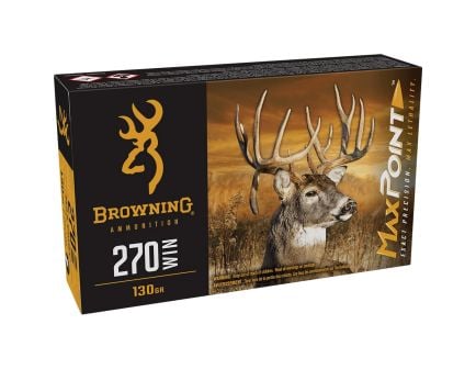 Browning Ammunition Max Point .270 Winchester 130 gr PT 20rds Rifle Ammo for Precision and Reliability - B192102702