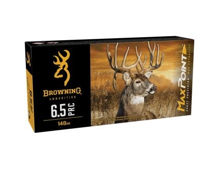 Browning Ammunition Max Point 6.5 PRC 140 gr PT 20rds Rifle Ammo for Superior Long-Range Precision - B192165002