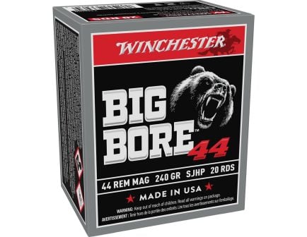 Winchester Ammunition Big Bore .44 Rem Mag 240 gr SJHP 20rds Handgun Ammo for Maximum Stopping Power - X44MBB