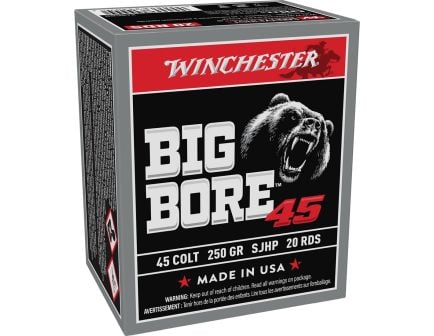 Winchester Ammunition Big Bore .45 Colt 250 gr SJHP 20rds Handgun Ammo for Superior Knockdown Force - X45CBB