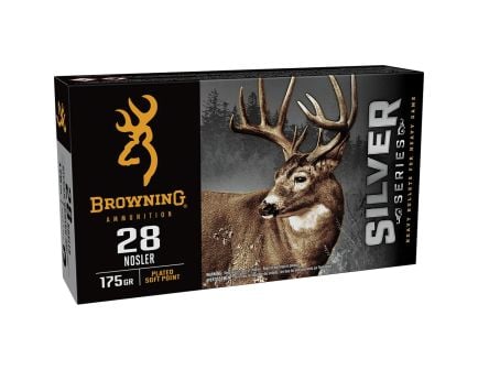 Browning Ammunition Silver .28 Nosler 175 gr PSP 20rds Rifle Ammo for High-Impact Performance - B192600281