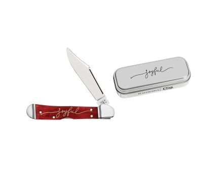 Case Christmas Joyful Tin Copperlock Mini Folding Knife Clip Point Old Red - Durable, Lightweight and Reliable Handle - 10625