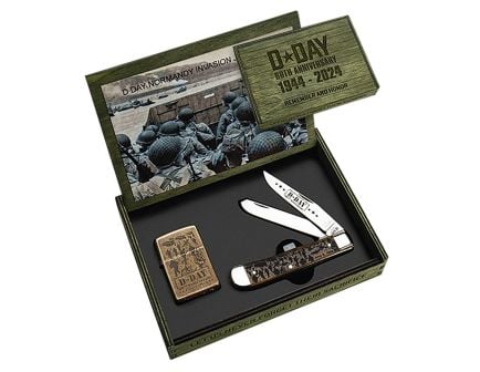 Case D-Day 80th Anniversary Folding Knife and Zippo Lighter Set Clip Point/Spey - Durable, Lightweight and Reliable Handle - 52019
