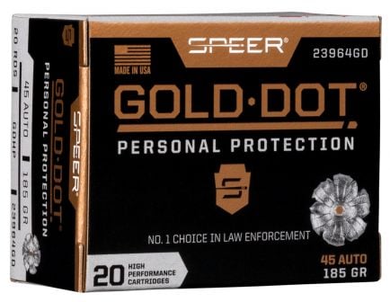 Speer Gold Dot Personal Protection 185 gr GDHP .45 ACP Ammunition 20 Rounds