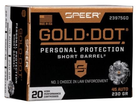 Speer Gold Dot Short Barrel 230 gr Hollow Point .45 Auto Ammo, 20/box - 23975GD
