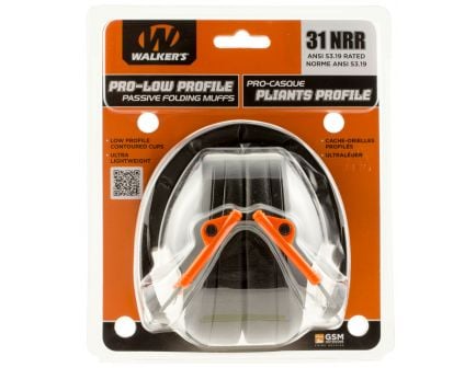 Walkers Game Ear 22 dB Pro Low Profile Over the Head Folding Muff, Orange/Black - GWPFPM1BKO