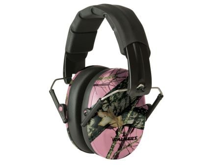 Walkers Game Ear 22 dB Pro Low Profile Over the Head Folding Muff, Pink Mossy Oak/Black - GWPFPM1PKMO