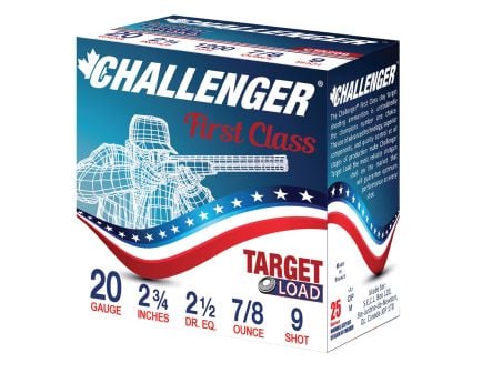 Challenger First Class Target Load 20 Gauge 2-3/4" #9 7/8 Ounce 250rds Case