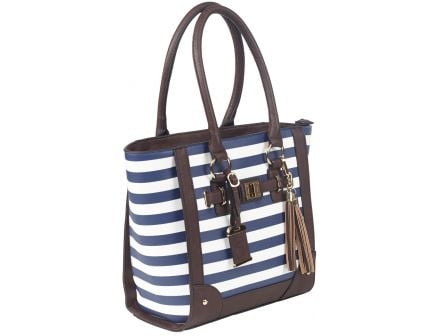Bulldog Cases Tote Purse w/ Holster, 2-Compartment, Navy Stripe - BDP-050