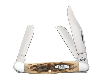 Case Stockman Medium Folding Knife Amber Handle and Versatile Clip, Sheepfoot, Spey Blades - 00128
