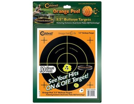 Caldwell Orange Peel 5.5" Flake Off Self-Adhesive Bullseye Shooting Target, Orange/Black, 10 Sheets/pack - 550010