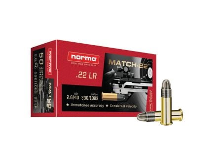 Norma Match-22 .22LR 40 gr LRN 50rds Rimfire Ammo for Precision Target Shooting - 2425076