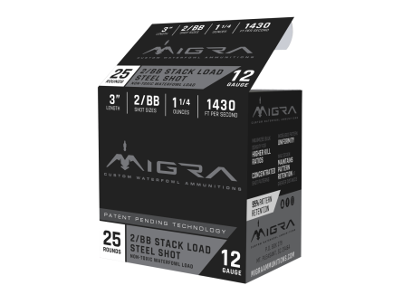 Migra Staxd 3" 1-1/4 oz 2/BB Shot 12ga Ammunition, 25rds - M12S2BB