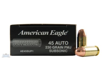 American Eagle 45 Auto/ACP 230gr FMJ Sub-Sonic Ammunition 50rds - AE45SUP1