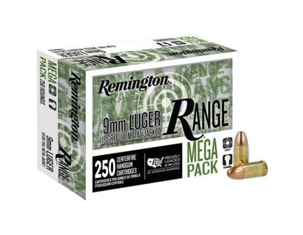 Remington Range 9mm 115 gr FMJ 250rds Handgun Ammo for High-Volume Training and Practice - R23965