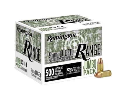 Remington Range 9mm 115 gr FMJ 500rds Handgun Ammo for Extended Training Sessions - R27779