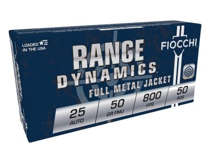 Fiocchi Range Dynamics 25 Auto/ACP 50gr FMJ Ammo, 50rds - 25AP