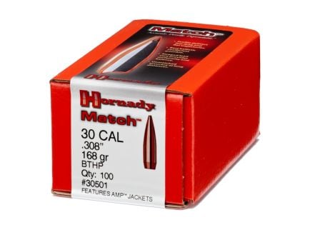 Hornady 30 Cal  (.308) 168 gr Match BTHP Bullets, 100 Count - 30501