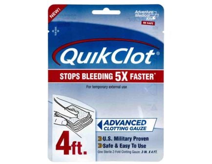 Adventure Medical Kits QuikClot Stop Bleeding White Clotting Gauze, 4ft