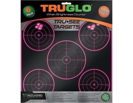 TruGlo Tru See 12" x 12" Splatter Self-Adhesive Silhouette 5-Bullseye Target, Pink/Black, 6/pack - TG11P6