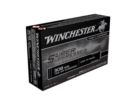 Winchester .308 Win 168 gr FMJOT Super Suppressed Ammunition, 20 Rounds - SUP308
