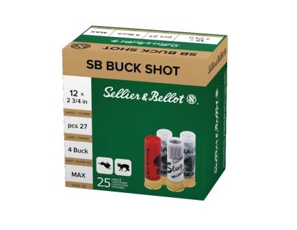 Sellier & Bellot 12ga 2.75" 27 Pellets #4 Buckshot Lead Shotshell Ammunition, 25 Rounds - SB12BSB