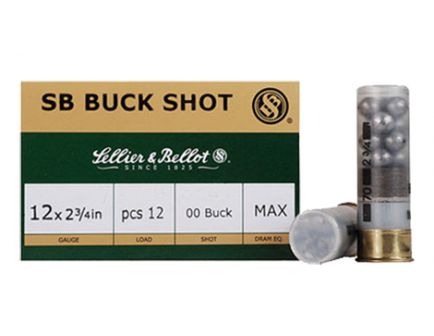 Sellier & Bellot 12ga 2.75" 12 Pellets 00 Buckshot Shotshell Ammunition, 25 Rounds - SB12BSC