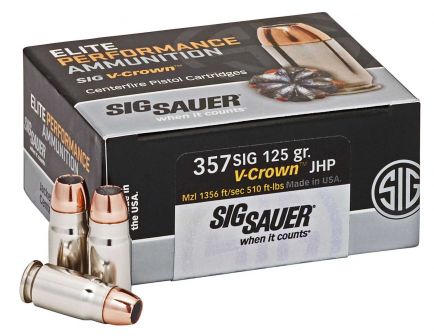 Sig Sauer 357 SIG 125GR V-Crown JHP Ammunition, 50 rounds - E357S1-50