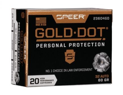 Speer Gold Dot Personal Protection .32 Auto 60 gr 20 Rounds Ammunition - 23604GD