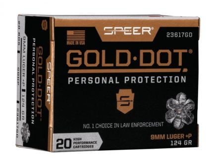 Speer Gold Dot Personal Protection 9mm Luger +P 124 gr 20 Rounds Ammunition - 23617GD